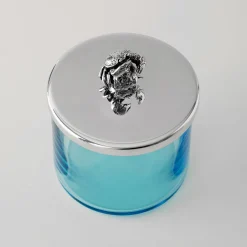 Greggio Scatola Portagioie Riviera in Cristallo Blu con Manico a Forma di Granchio> Arredo Bagno