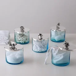 Greggio Scatola Portagioie Riviera in Cristallo Blu con Manico a Forma di Pesce><noscript><img width=