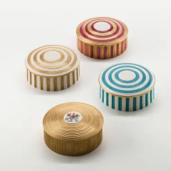 Cattin Porcellane Scatola rotonda Belle Epoque a righe turchesi> Scatole