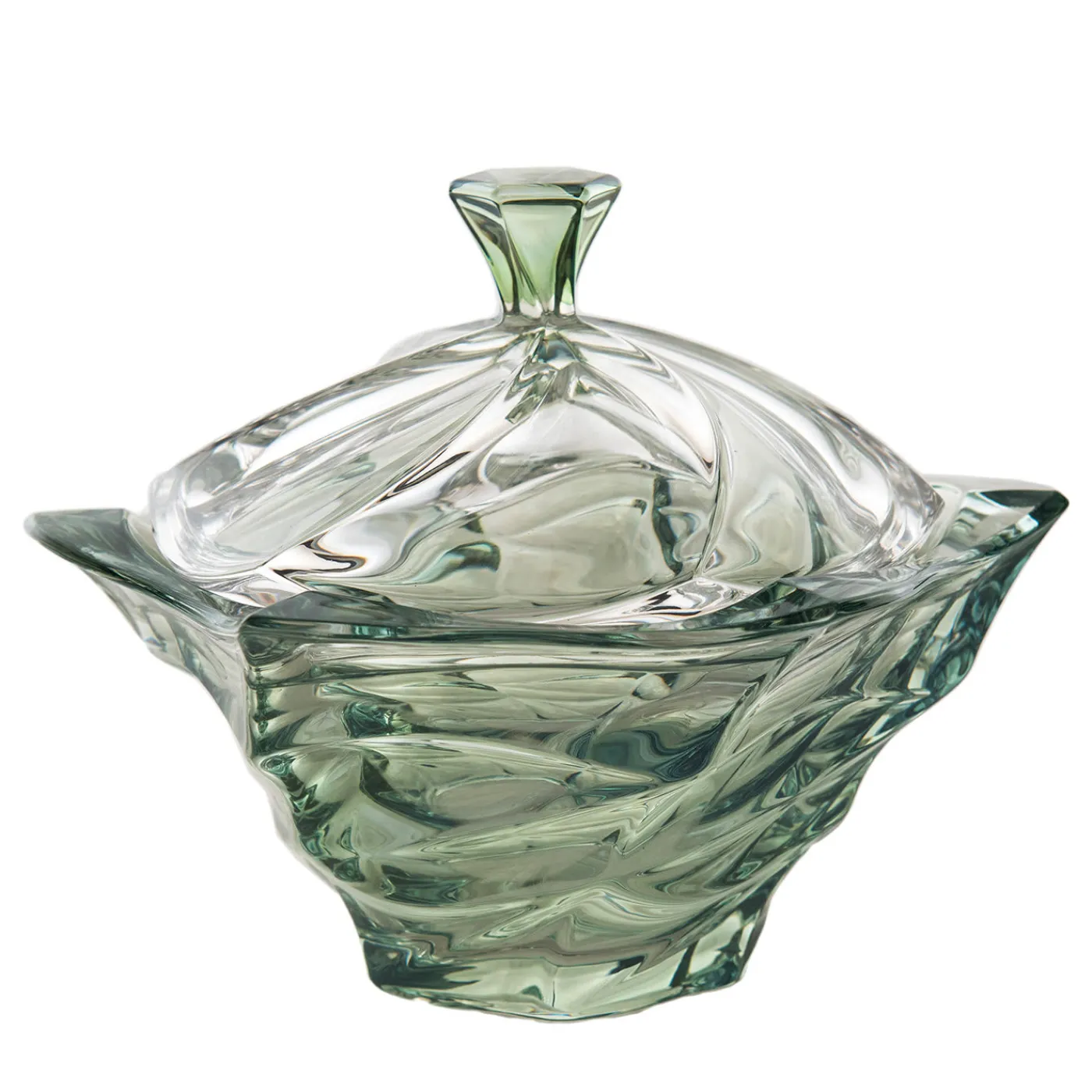 Creart Scatola Rotonda in Vetro Verde Twister 03 con Coperchio> Scatole