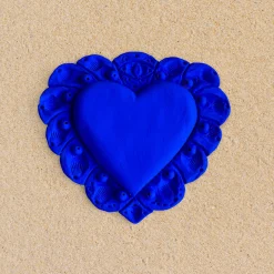 Amelia Corvino Scultura Da Parete Milagros Cuore Sacro In Gesso Blu><noscript><img width=