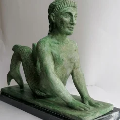 Todini Sculture Scultura in ceramica bronzea della Sirena etrusca su base in marmo marquinia><noscript><img width=