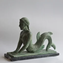 Todini Sculture Scultura in ceramica bronzea della Sirena etrusca su base in marmo marquinia><noscript><img width=