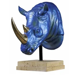 Fonderia Artistica Ruocco Scultura Testa di Rinoceronte in bronzo blu> Sculture Decorative
