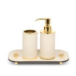 Pinetti Set da bagno Olimpia 4 pezzi rotondo in pelle oro/beige> Arredo Bagno