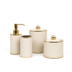 Pinetti Set da bagno Olimpia 4 pezzi rotondo in pelle oro/beige><noscript><img width=