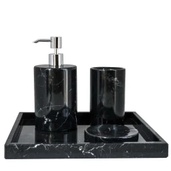 FiammettaV Home Collection Set da bagno rotondo in marmo nero di Marquina con vassoio Spa> Arredo Bagno