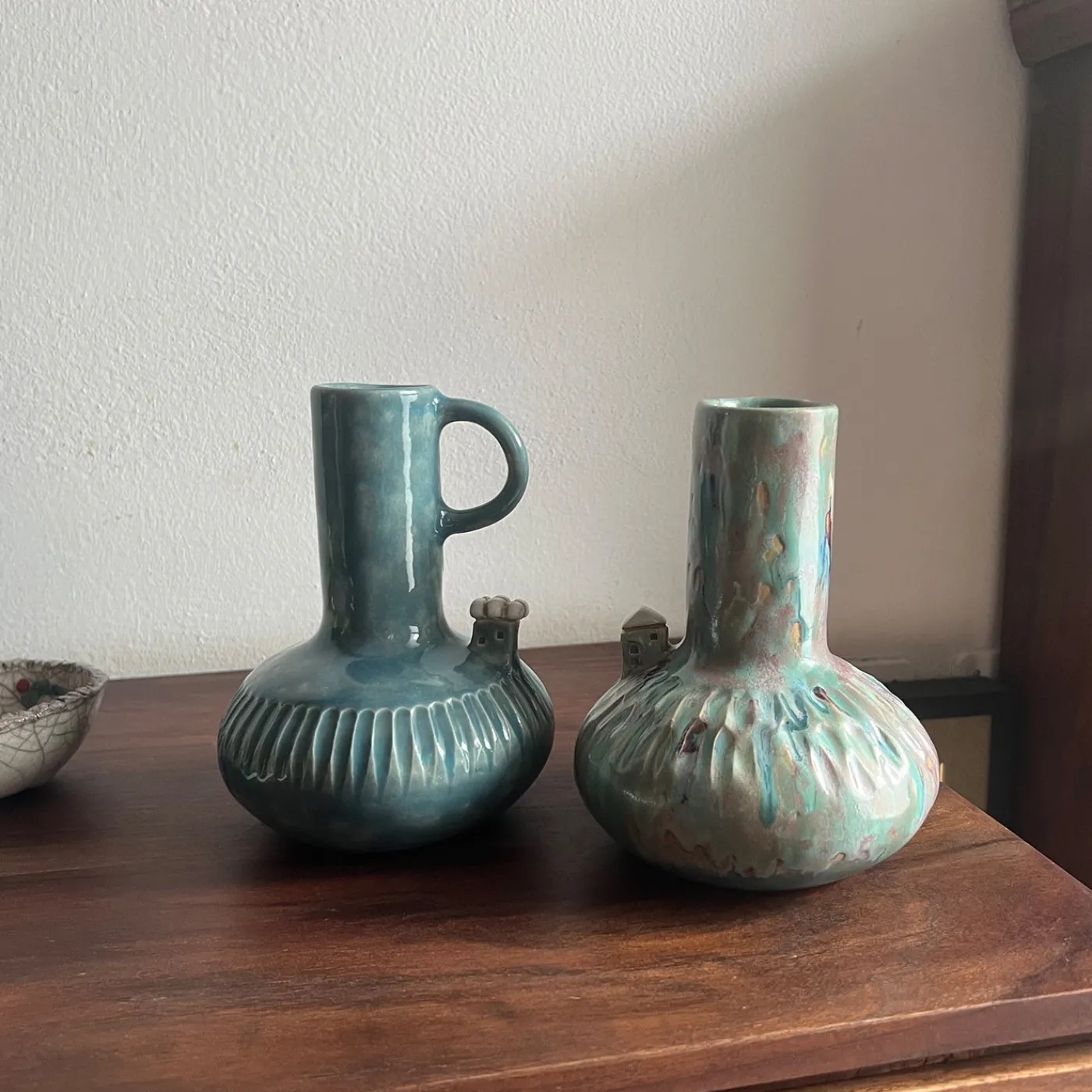 Metakeramos Set di 2 Anfore Eco Abitato in Ceramica Azzurra della Collezione Micromondo> Anfore