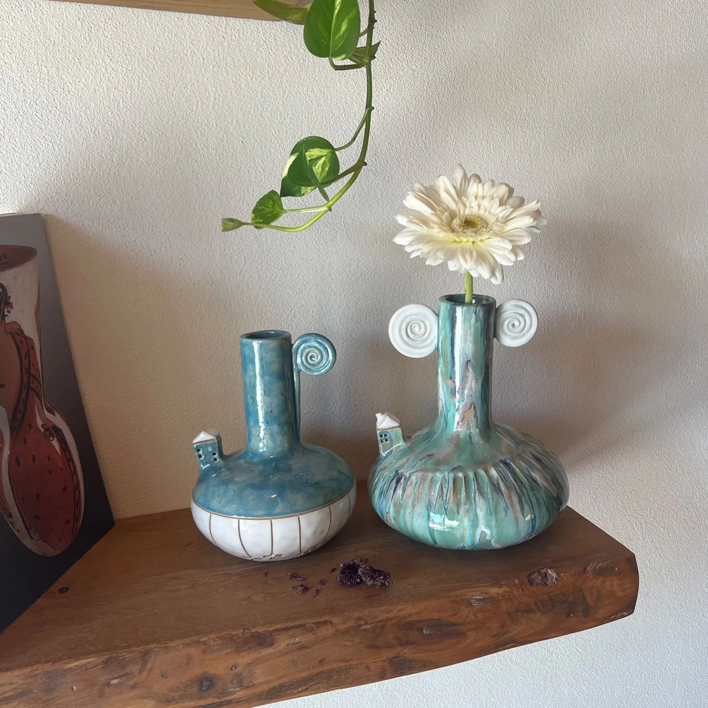 Metakeramos Set di 2 Anfore Spirali nel Tempo in Ceramica Azzurra della Collezione Micromondo> Anfore