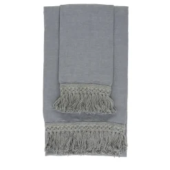 Once Milano Set di 2 asciugamani in lino blu chiaro con lunghe frange> Biancheria Da Bagno