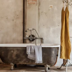 Once Milano Set di 2 asciugamani in lino senape con lunghe frange><noscript><img width=