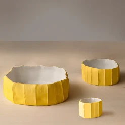 Paola Paronetto Set di 3 Ciotole Ninfea Low Corteccia C/11Giallo Sole> Centrotavola