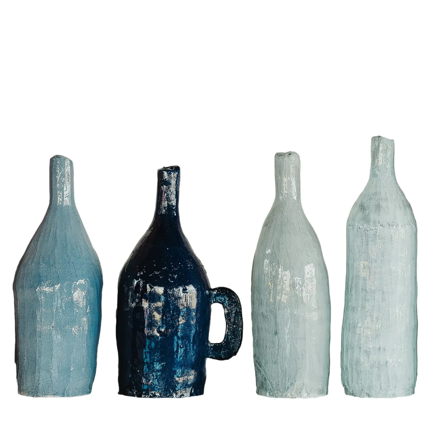 Onofrio Acone Set di 4 Piccole Bottiglie Decorative in Ceramica Blu Pallido> Bottiglie Decorative