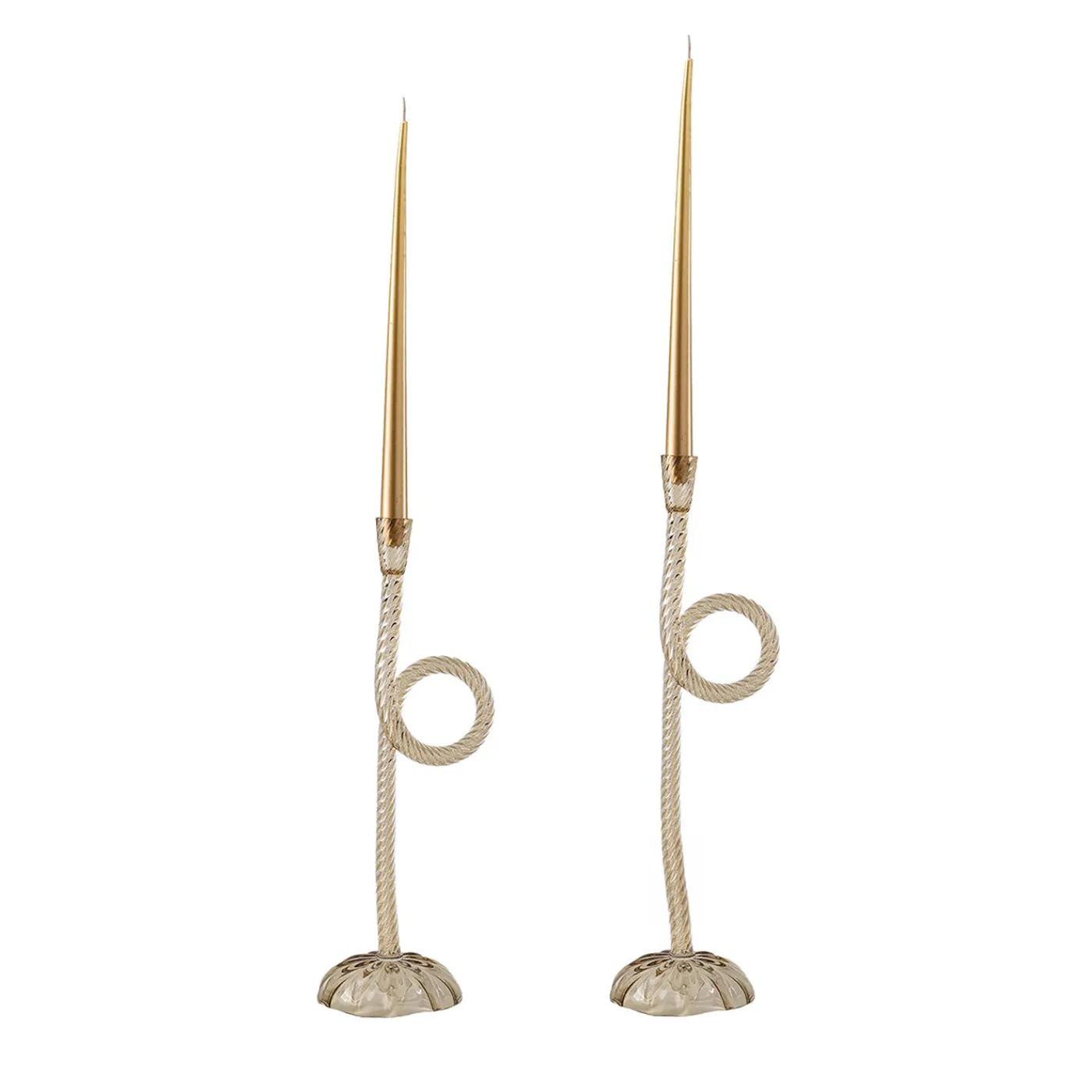 Aina Kari Set di 2 portacandele Knot in vetro di Murano Champagne> Candelieri E Portacandele