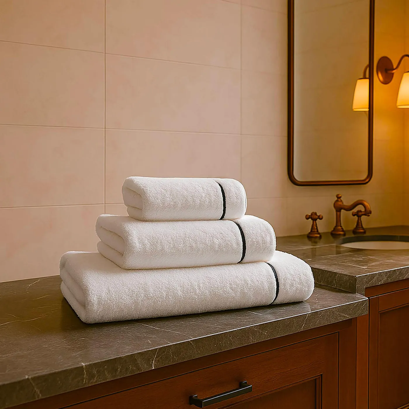 Biancoperla Set di asciugamani ricamati BACCHETTA in cotone spugna bianco> Biancheria Da Bagno