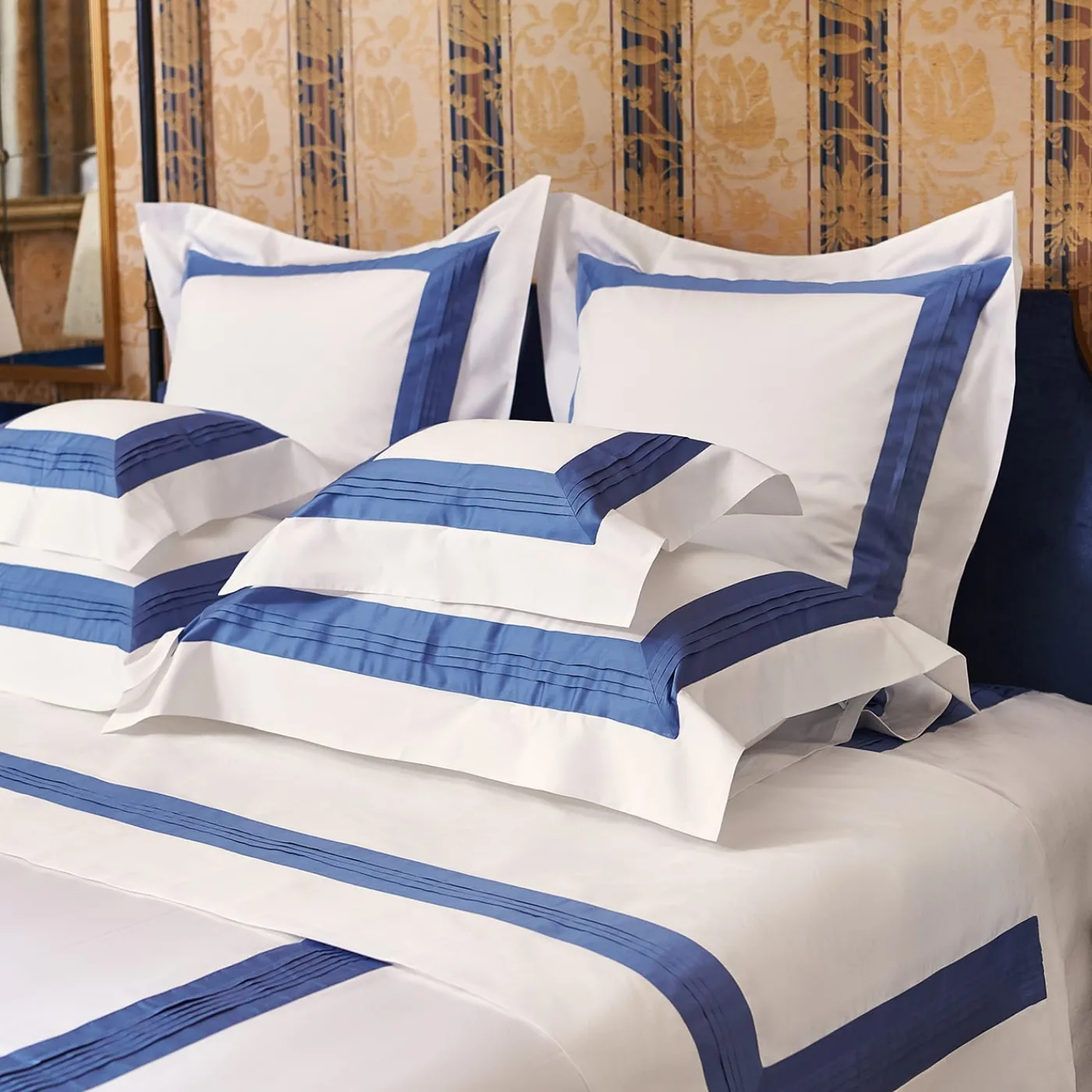Verderoccia Set di lenzuola Plissè White & Country Blue US King> Biancheria Da Letto
