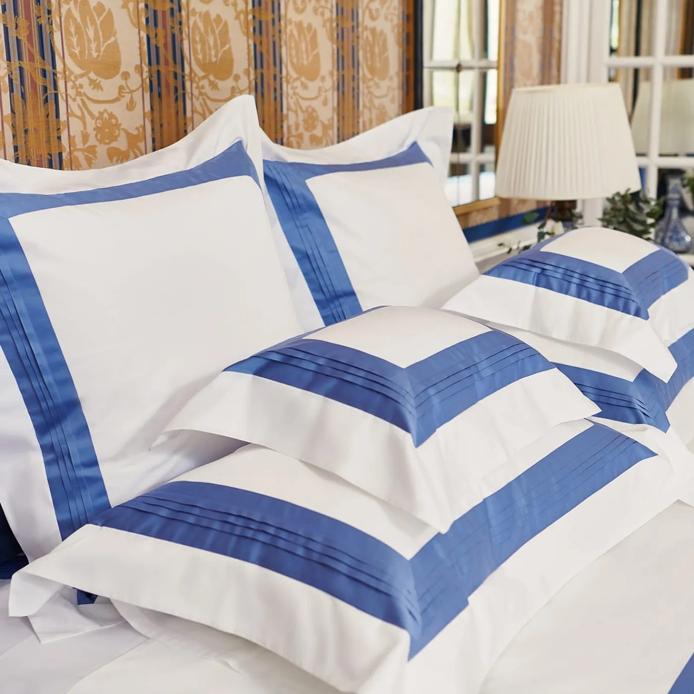 Verderoccia Set di lenzuola Plissè White & Country Blue US King> Biancheria Da Letto