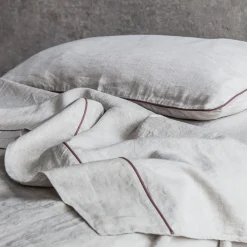 Once Milano Set di lino naturale Summer Bed con profili rosa vintage><noscript><img width=