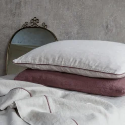 Once Milano Set di lino naturale Summer Bed con profili rosa vintage><noscript><img width=