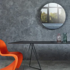 Disain 1971 Specchio da parete Orizzonte Tondo in resina spatolata argento><noscript><img width=