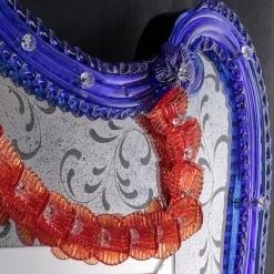 Barbini Specchio da parete Ramses in vetro di Murano blu e rosso> Specchi Da Parete