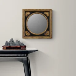 Caiafa Specchio da parete rotondo in ebano e oro><noscript><img width=