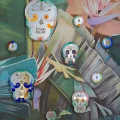 Ongaro & Fuga Specchio Pop Skull blu e verde di Bradley Theodore> Specchi Da Parete