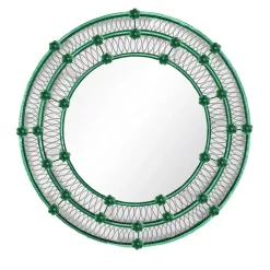 Ongaro & Fuga Specchio Rotondo Ostregher Con Decoro Floreale Verde In Vetro Di Murano> Specchi Da Parete