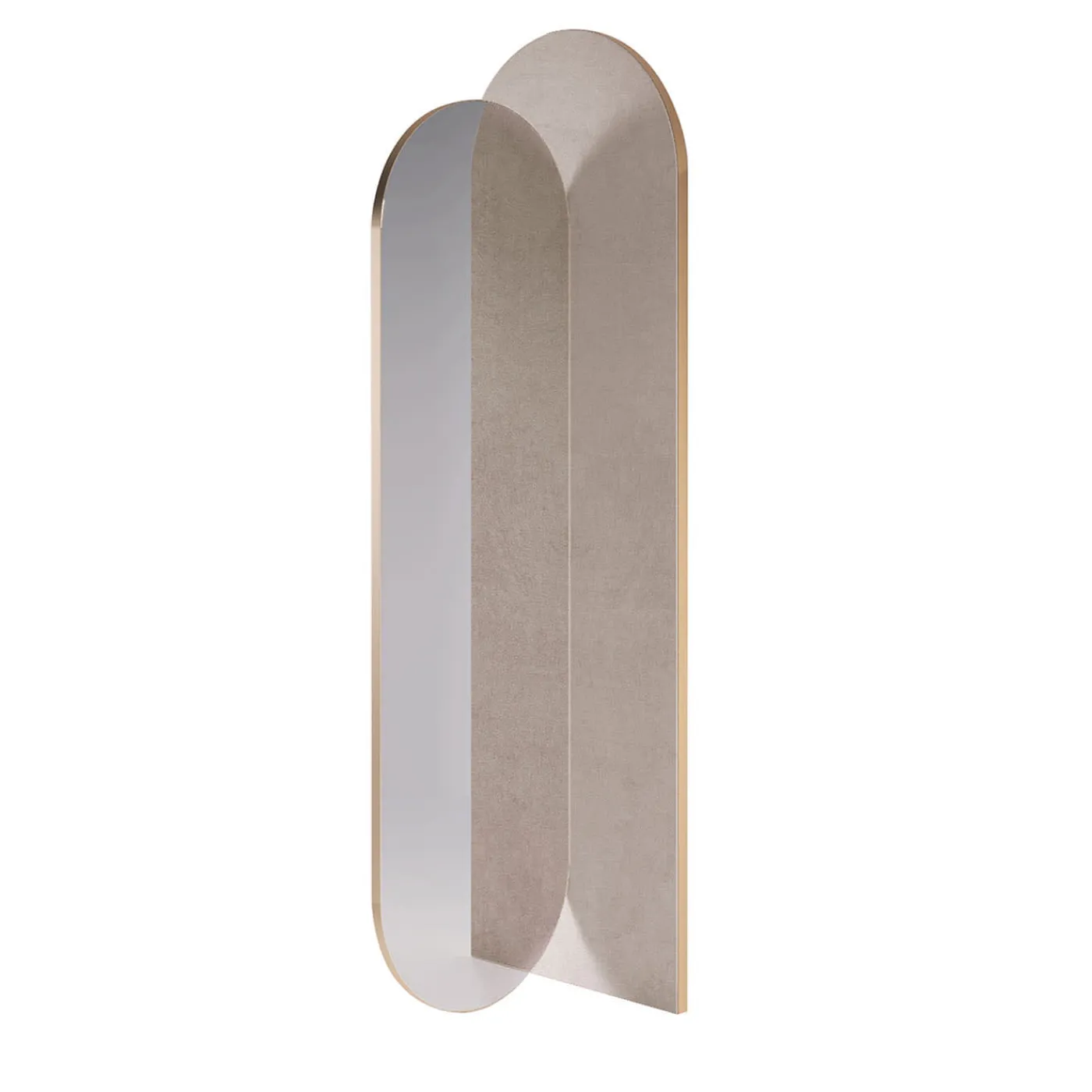 Secolo takada beige bison leather and polished brass metal mirror> Specchi Da Terra