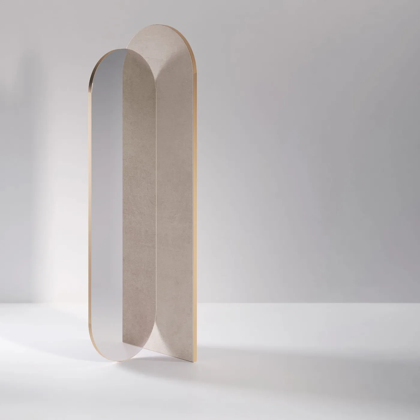 Secolo takada beige bison leather and polished brass metal mirror> Specchi Da Terra