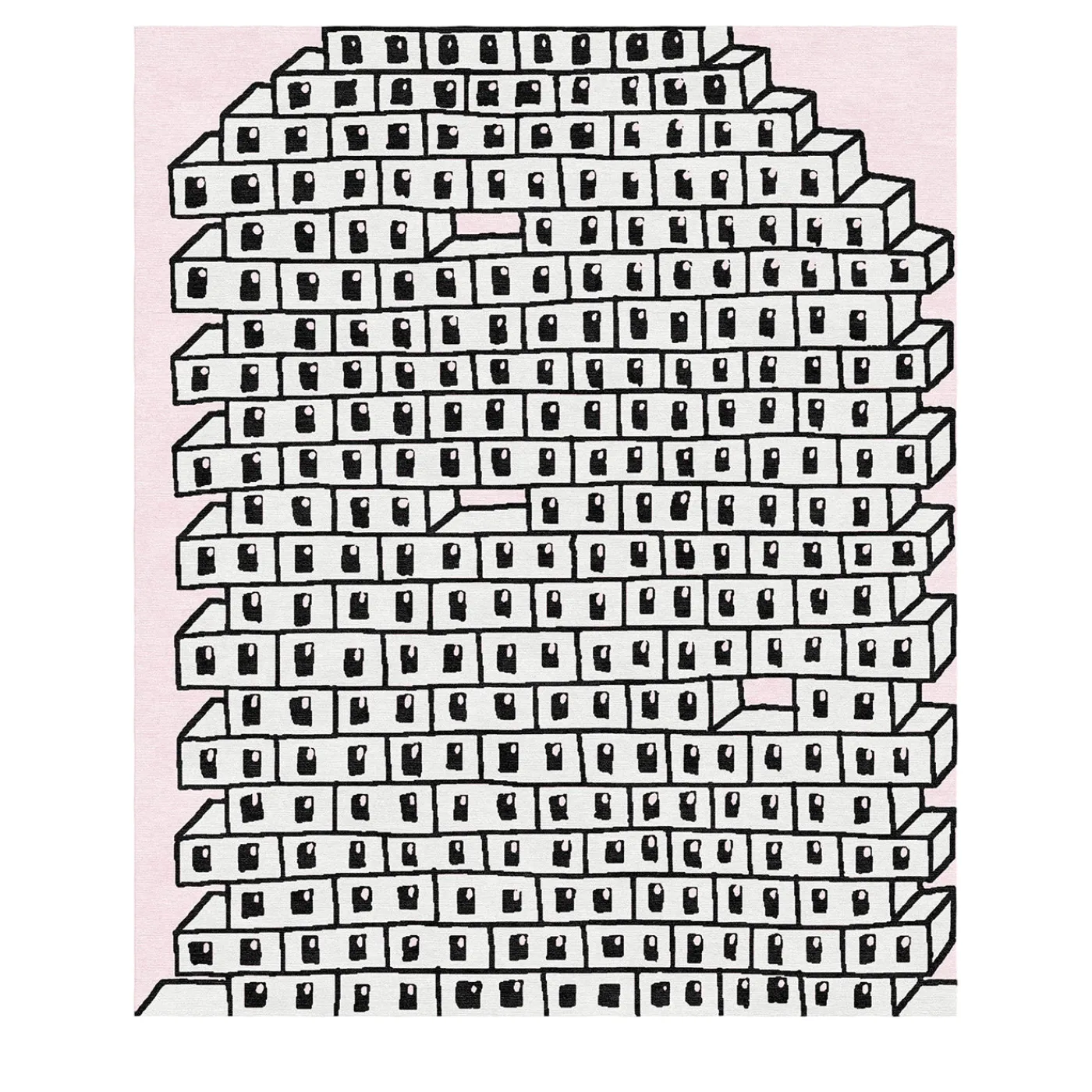 Sergio Mannino Studio Tappeto in lana fatto a mano rosa e grigio con motivo a muro di mattoni cavi> Tappeti E Moquette