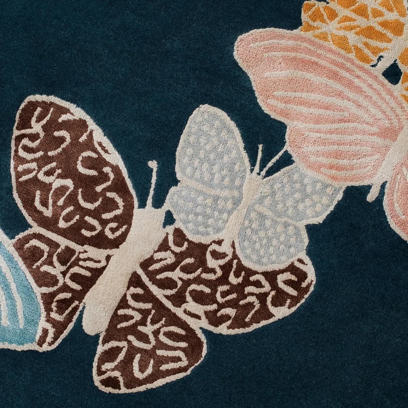 Sergio Mannino Studio Tappeto rotondo in lana e seta fatto a mano Spirit In The Night Sky Butterfly Blue> Tappeti E Moquette