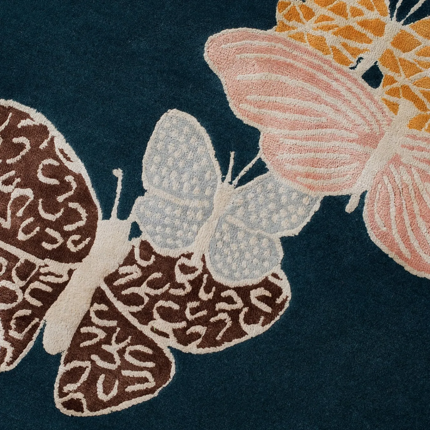 Sergio Mannino Studio Tappeto rotondo in lana e seta fatto a mano Spirit In The Night Sky Butterfly Blue> Tappeti E Moquette