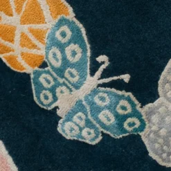 Sergio Mannino Studio Tappeto rotondo in lana e seta fatto a mano Spirit In The Night Sky Butterfly Blue><noscript><img width=