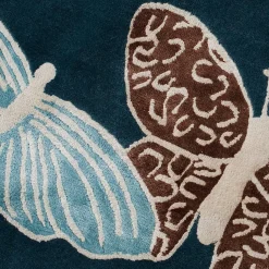 Sergio Mannino Studio Tappeto rotondo in lana e seta fatto a mano Spirit In The Night Sky Butterfly Blue><noscript><img width=