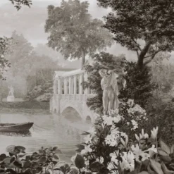 KOHRO Tessuto da rivestimento Blooming Time in cotone bianco, nero e grigio> Carte Da Parati