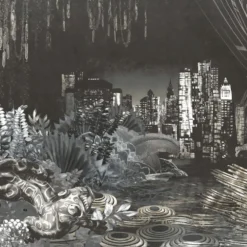 KOHRO Tessuto da rivestimento in poliestere Wildscape, nero e argento, scintillante><noscript><img width=