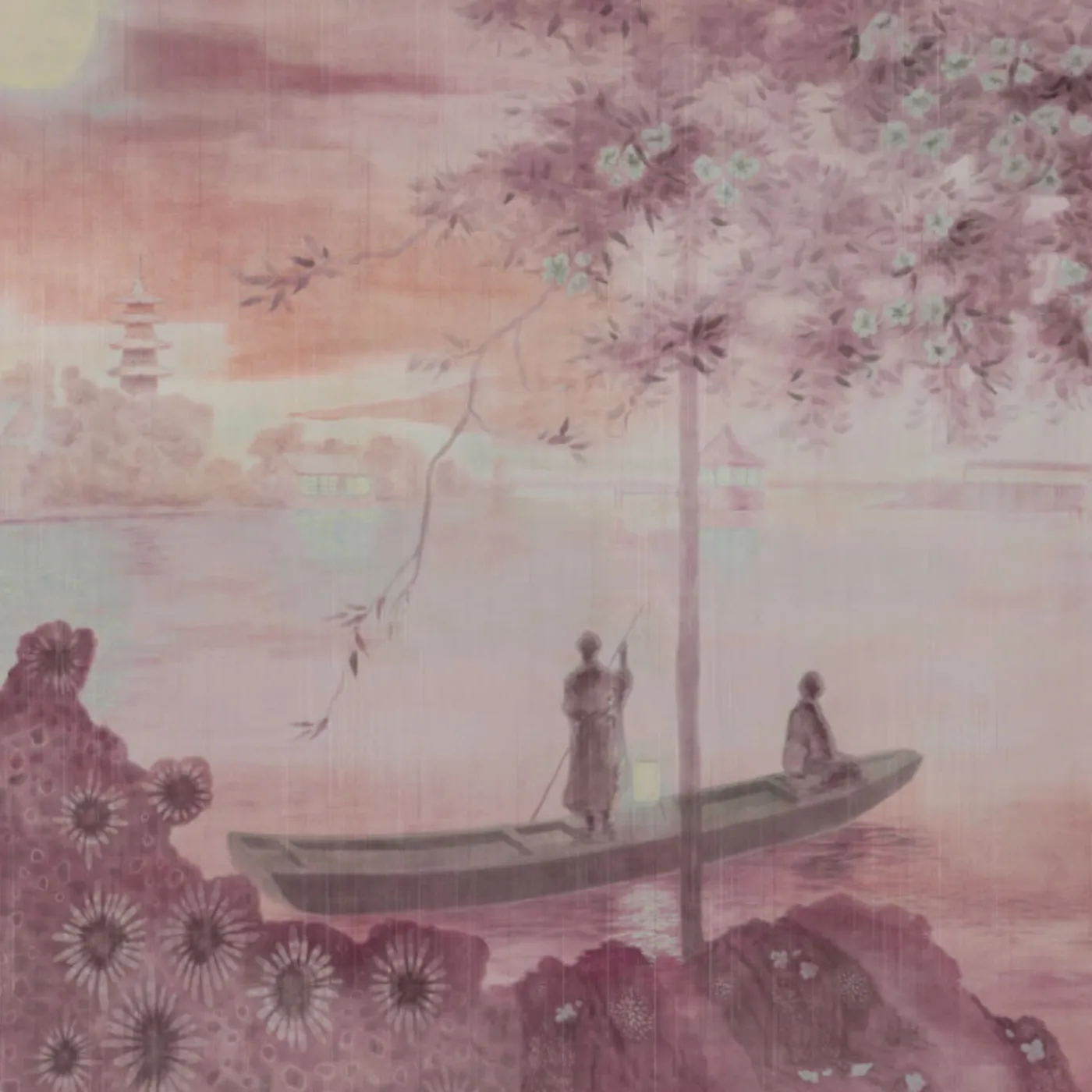 KOHRO Tessuto da rivestimento in cotone Nihon Moon rosso> Carte Da Parati