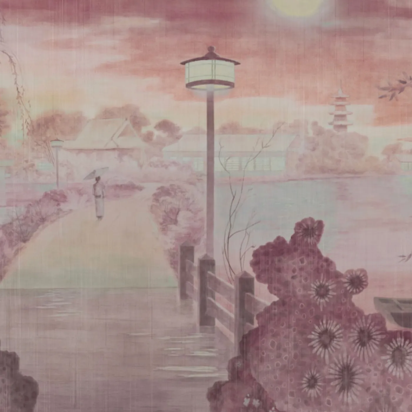 KOHRO Tessuto da rivestimento in cotone Nihon Moon rosso> Carte Da Parati