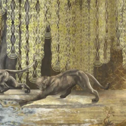 KOHRO Tessuto da rivestimento in poliestere Wildscape, nero e oro, scintillante> Carte Da Parati