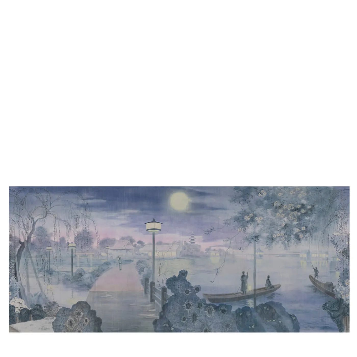 KOHRO Tessuto da rivestimento in cotone Nihon Moon rosa e blu> Carte Da Parati