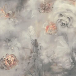 KOHRO Tessuto da rivestimento in cotone rosso e grigio blu Fleuraissance><noscript><img width=