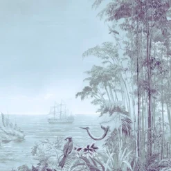 KOHRO Tessuto da rivestimento in cotone e lino blu West Of Java><noscript><img width=