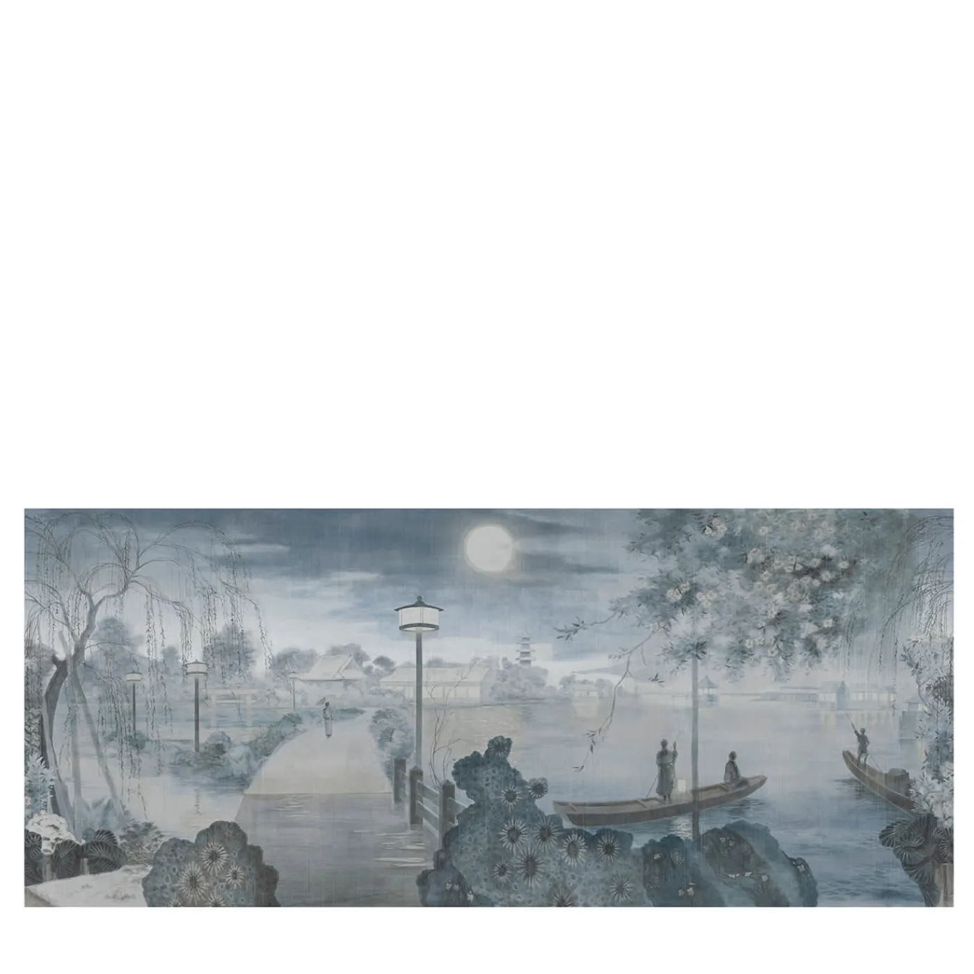 KOHRO Tessuto da rivestimento in cotone Nihon Moon grigio e blu> Carte Da Parati