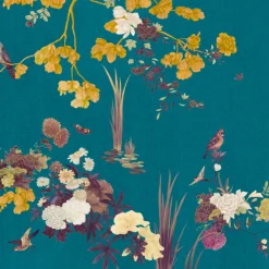 KOHRO Tessuto da rivestimento in poliestere blu, viola e giallo> Carte Da Parati