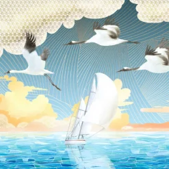 KOHRO Tessuto da rivestimento in poliestere Blue Sea Breeze> Carte Da Parati