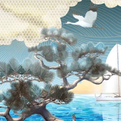 KOHRO Tessuto da rivestimento in poliestere Blue Sea Breeze><noscript><img width=