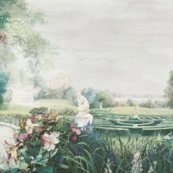 KOHRO Tessuto da rivestimento in cotone verde Blooming Time> Carte Da Parati