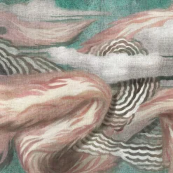 KOHRO Tessuto da rivestimento L'Oiseau de Feu in cotone rosa e azzurro> Carte Da Parati