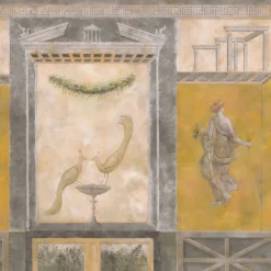 KOHRO Tessuto murale in cotone giallo grigio e beige Pompei><noscript><img width=